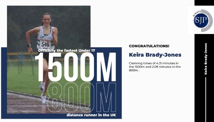 Keira Brady-Jones is officially the fastest Under 17 1500m AND 800m distance runner
